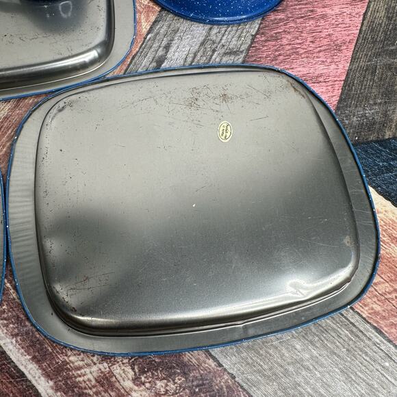 Set of 7 Vintage Blue Speckled Enamelware Graniteware Camp Cup Bowls & Trays - Picture 12 of 13